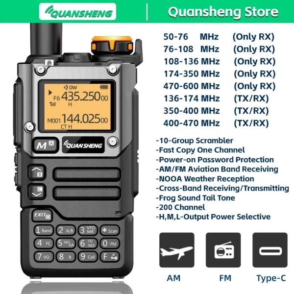 Quansheng UV K5 8 Walkie Talkie Am Fm Comunicação Recetor de rádio bidirecional Ham Amador Conjunto sem fios de longo alcance Transcetor