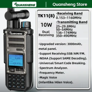 Quansheng TK11 8 Two Way Radio Walkie Talkie Portable Long Range 10W Transceiver Ham Amateur CB Shortwave Receiver AM FM NOAA K5