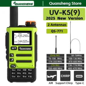 Quansheng UV K5 9 Walkie Talkie Two Way Radio Long Range Transceiver Wireless Set Ham Amateur Receiver with AM FM Communication