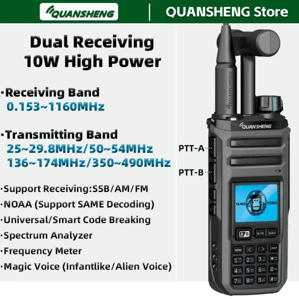 Quansheng TK11 5 Walkie Talkie Long Range 10W Two Way Radio Ham CB Shortwave NOAA SSB AM FM Amateur Transceiver Wireless set