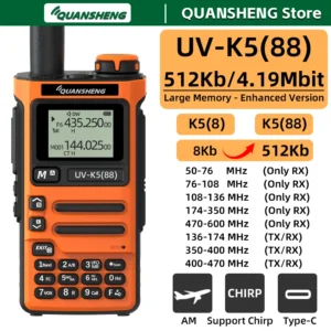 Quansheng UV K5 88 Walkie Talkie 512Kb Large Memory Long Range Portable Two Way Radio FM Ham Wireless Transceiver Communication